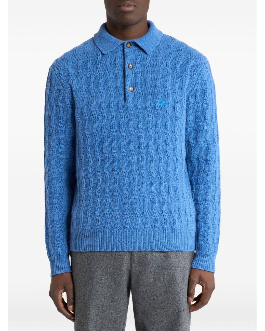 Etro Blue Cashmere Polo Shirt