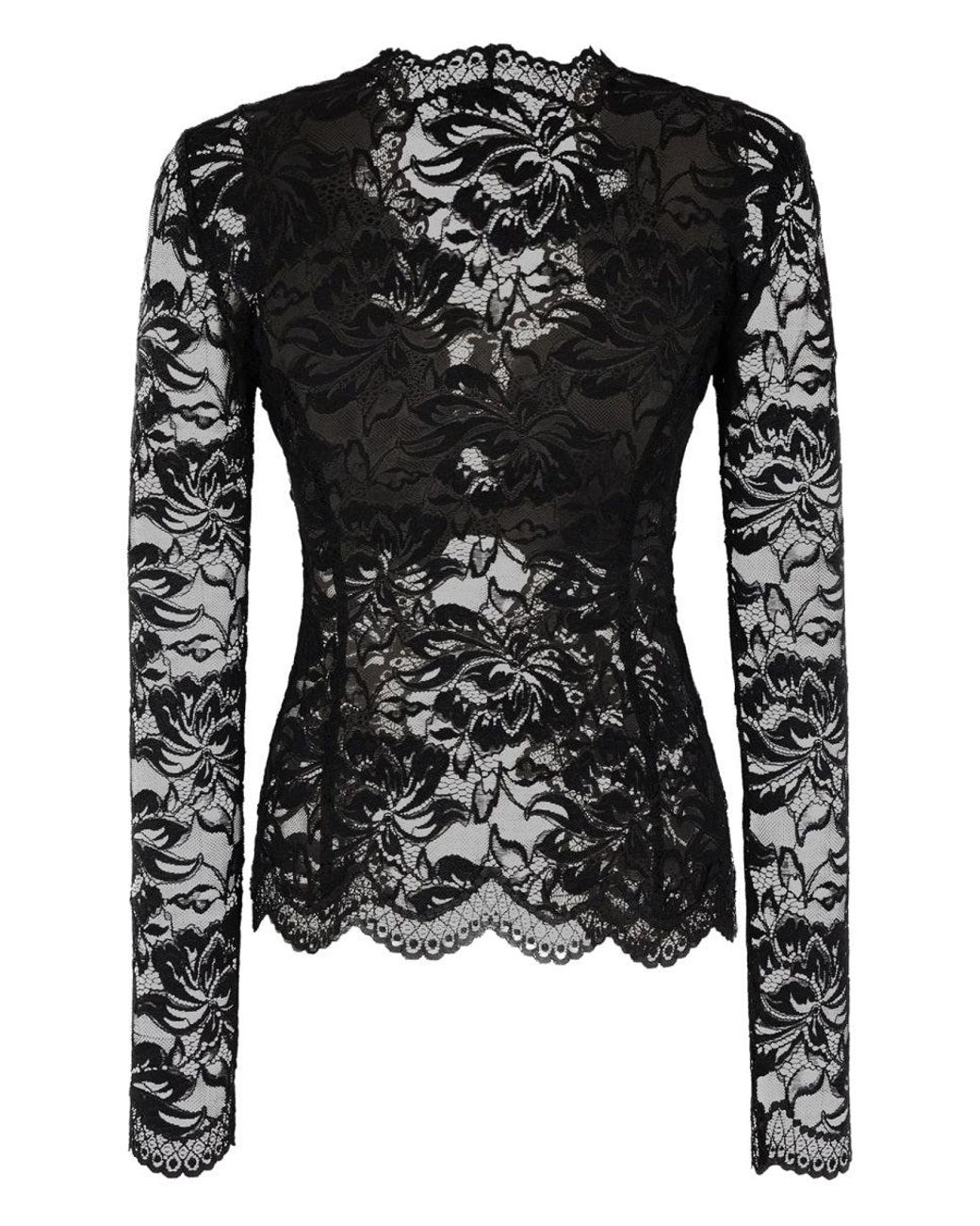 Rabanne Black Sheer Lace Long Sleeve Fitted Top