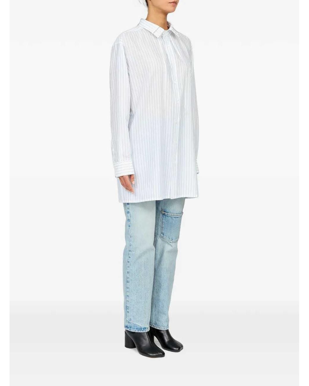 MM6 by Maison Margiela White Oversized Striped Shirt