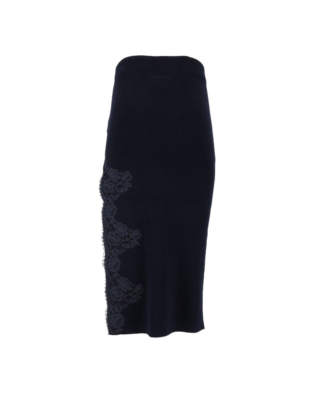 Ermanno Scervino Blue Fitted Lace Detailing Knitted Midi Skirt