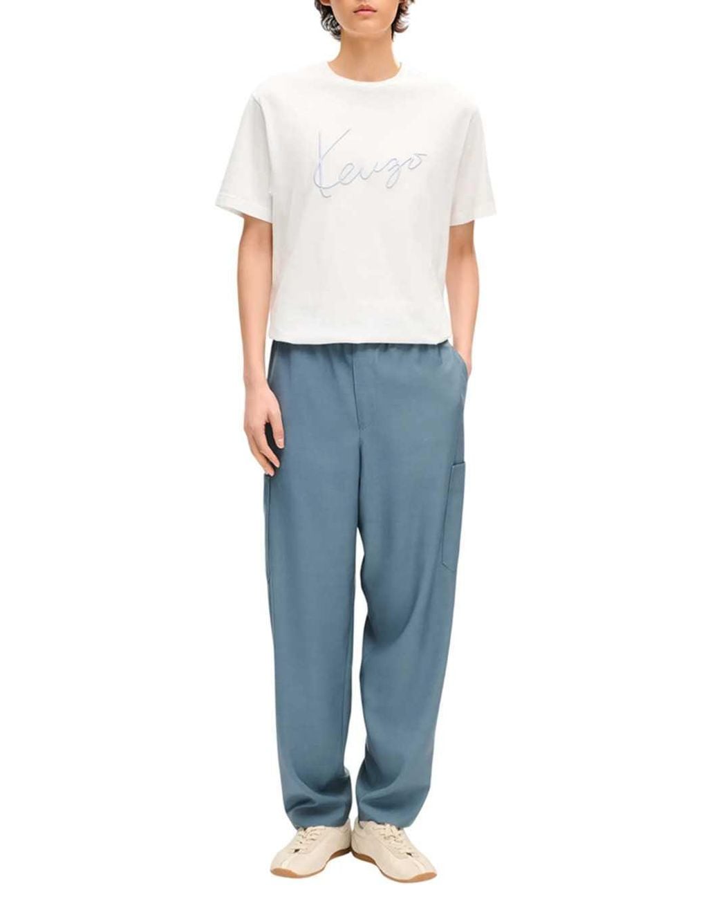 KENZO White Signature' Embroidered Cotton T Shirt