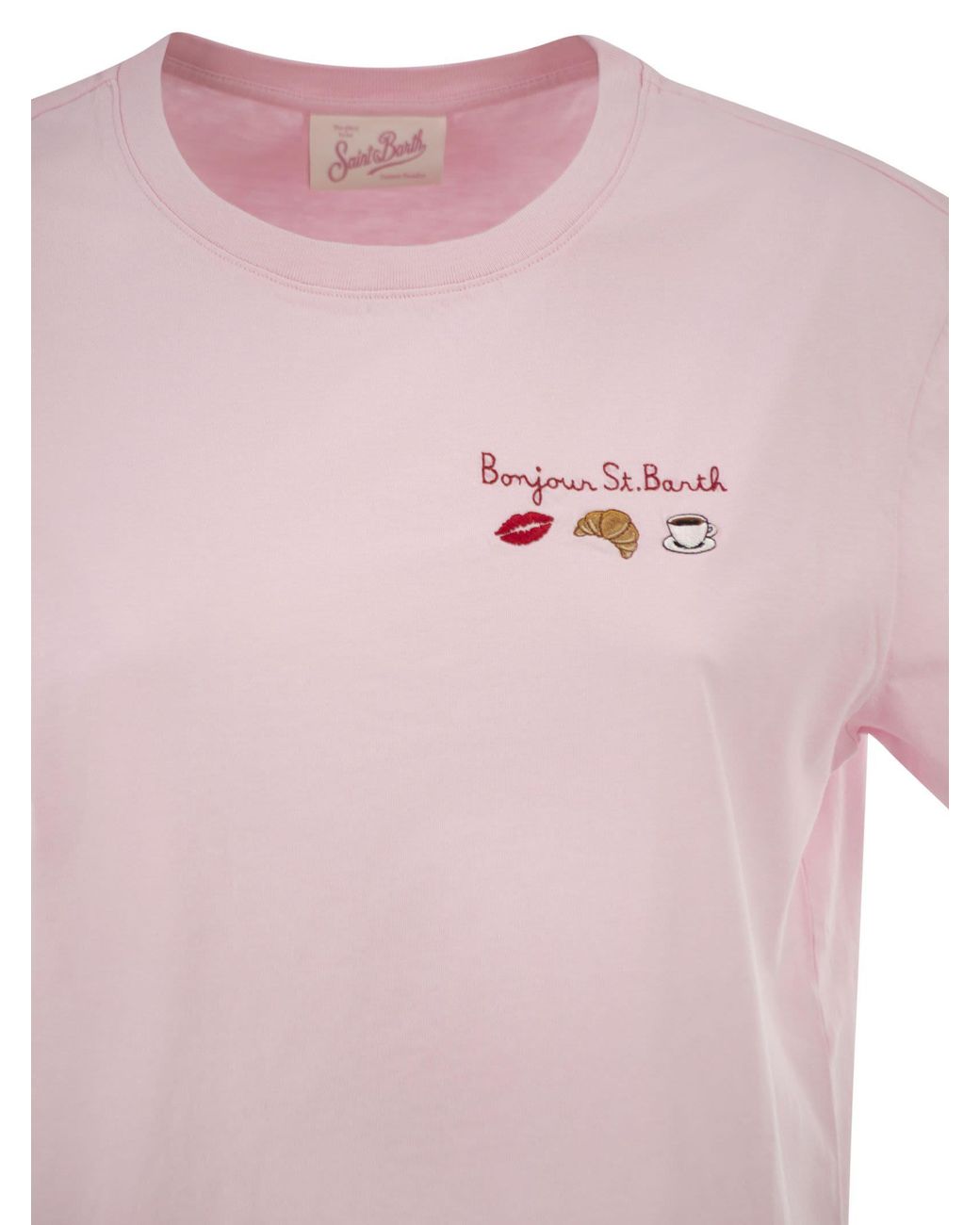 Mc2 Saint Barth Pink Cotton T-Shirt With Embroidered Front Detail