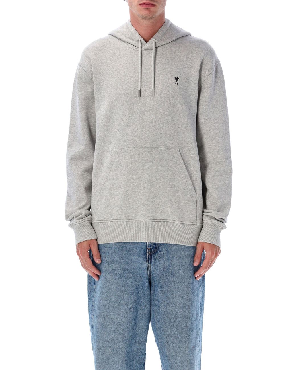 AMI Gray Cotton Ami De Coeur Hoodie for men