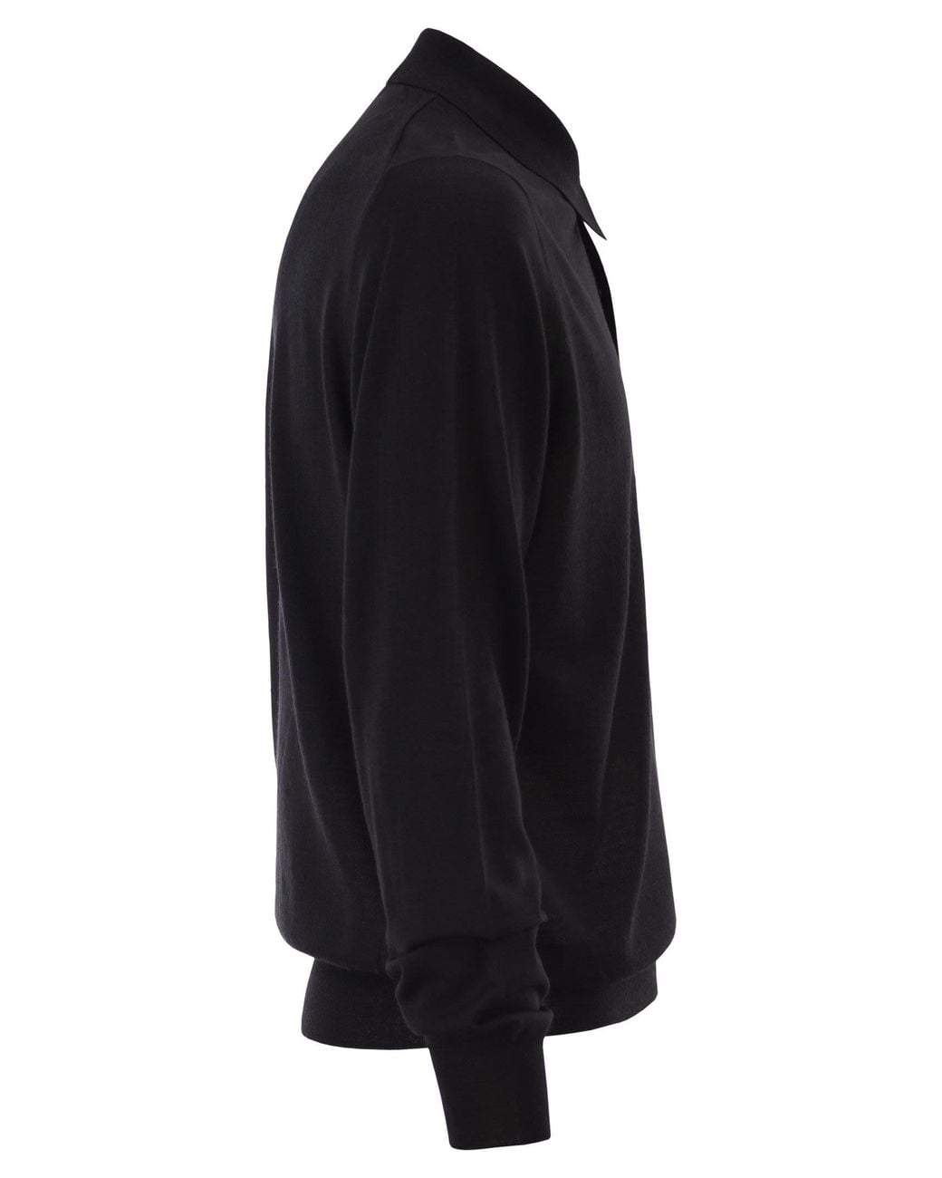 Kiton Black Long-Sleeved Wool Polo Shirt for men