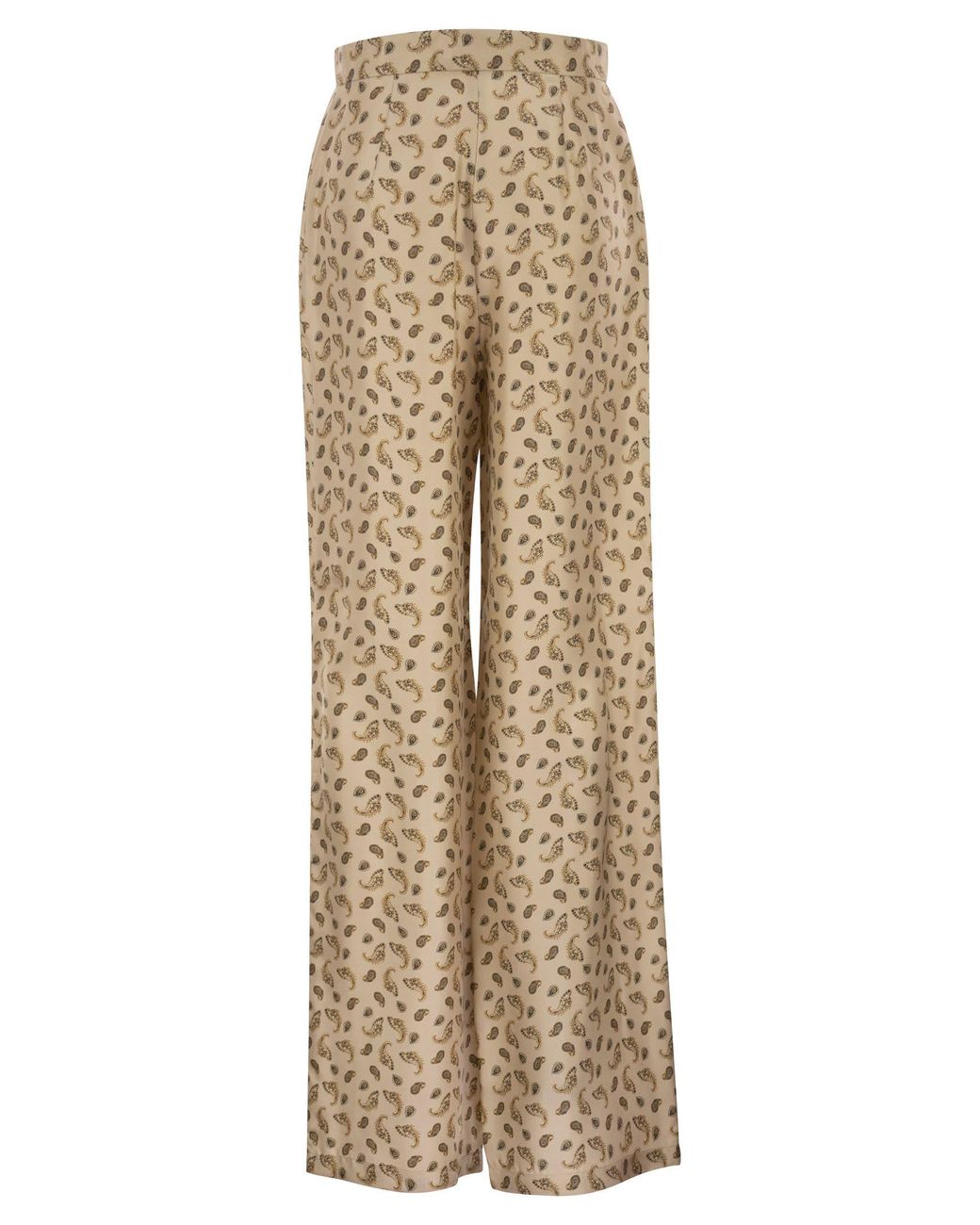 Max Mara Natural Maxmara Studio Mstfuxia – Silk Palazzo Trousers With Paisley Print