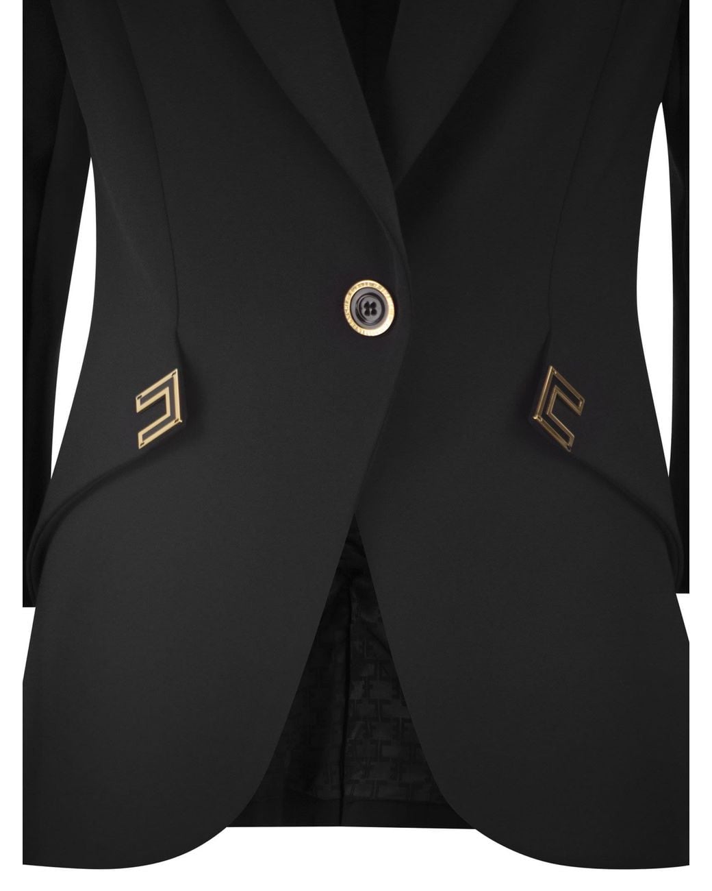 Elisabetta Franchi Black Double Stretch Crepe Jacket With Logo Details