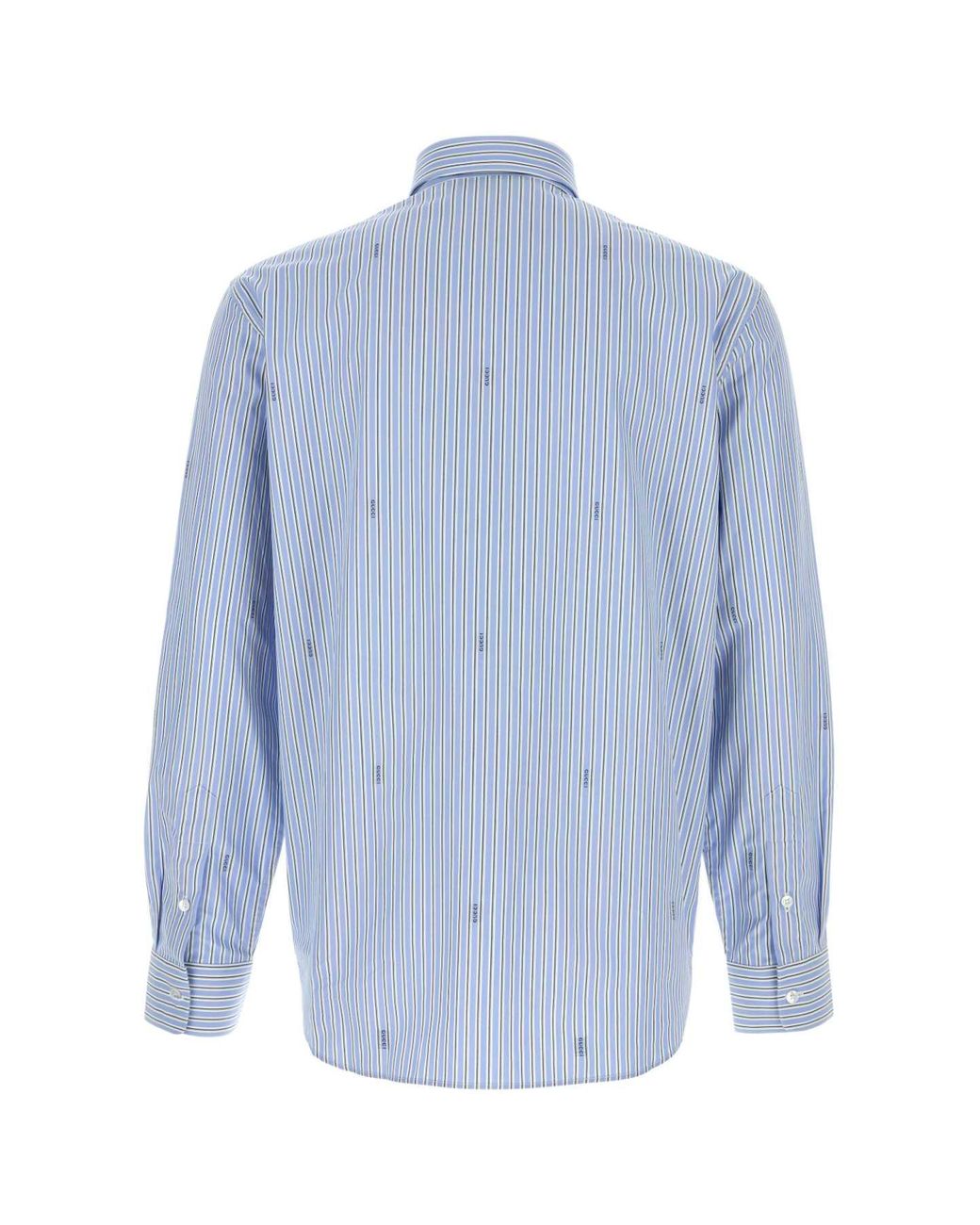 Gucci Blue Embroidered Poplin Shirt for men