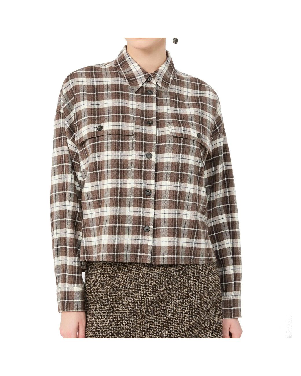 Weekend by Maxmara Gray Weekend Plaid Flannel Shirt