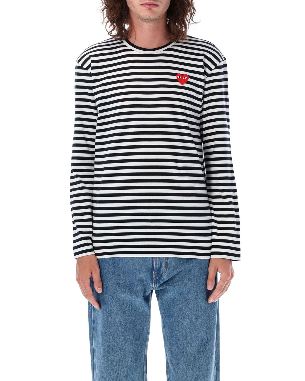 COMME DES GARÇONS PLAY Blue Striped Long-Sleeved T-Shirt