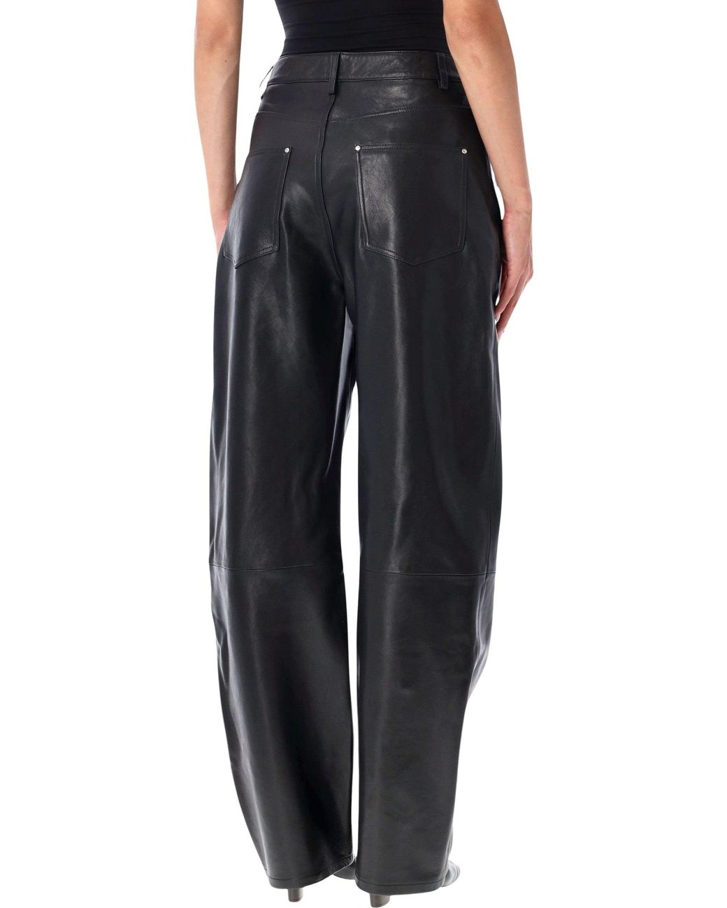 Arma Black Leather Barrel-Leg Trousers