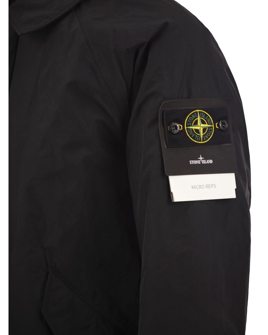 Stone Island Black Micro Reps Padded Coat With Compass Badge