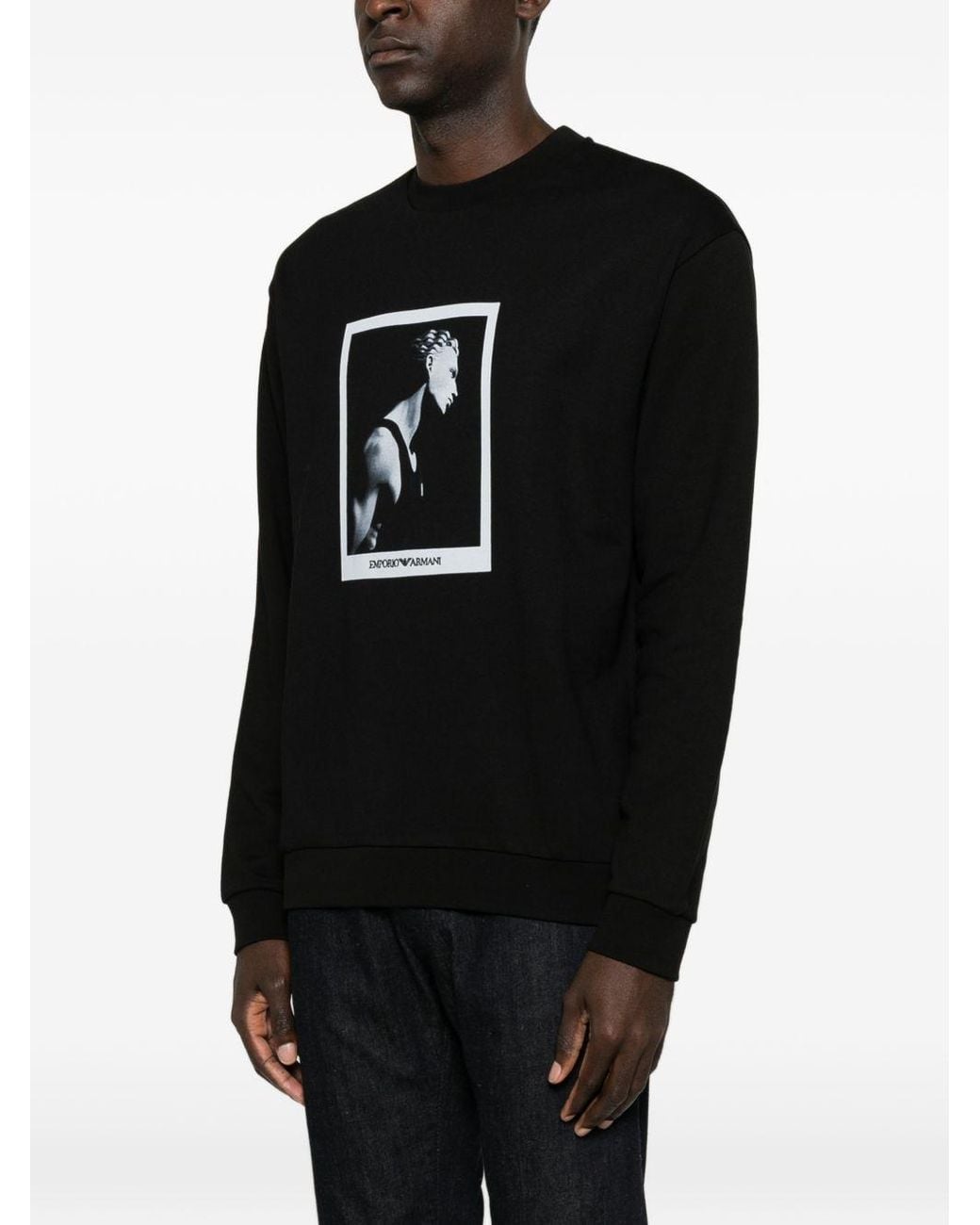 Emporio Armani Black Printed Cotton Sweatshirt for men