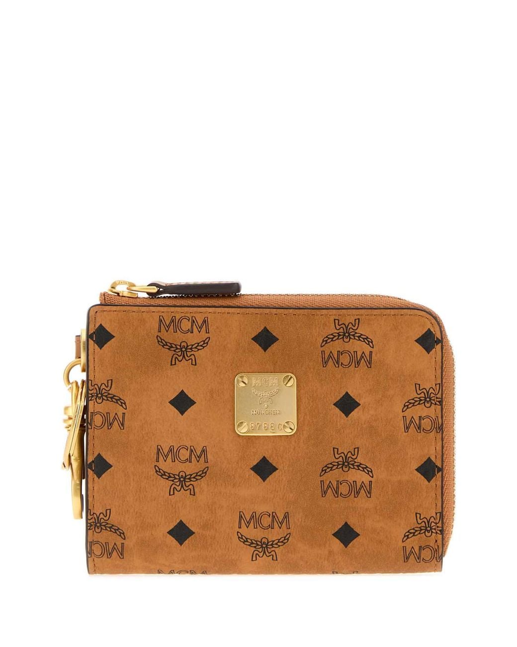 MCM Brown Mini Canvas Card Holder With Golden Hardware (12 Cm X 9 Cm)