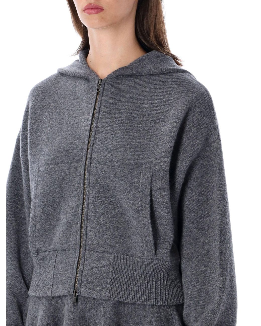 Lisa Yang Gray Cashmere Hooded Zip-Front Cardigan
