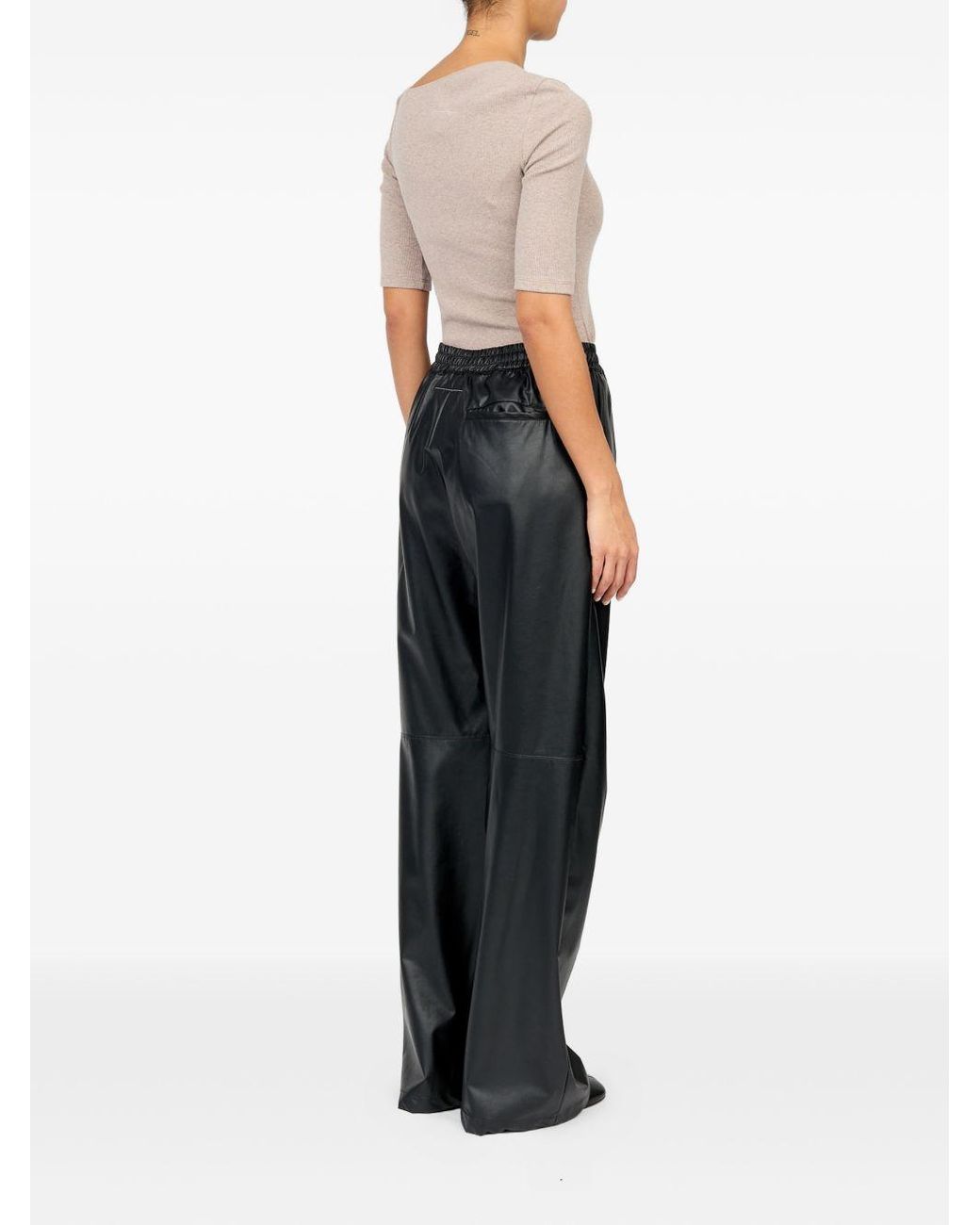 MM6 by Maison Margiela Black Faux Leather Trousers
