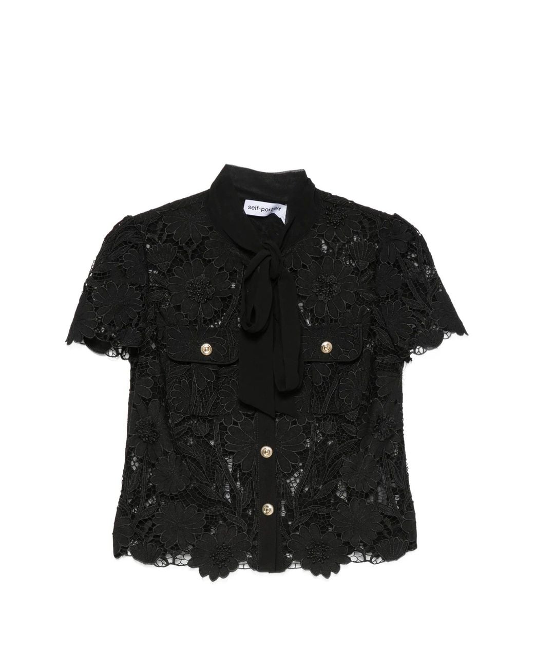 Self-Portrait Black Lace Tie Neck Top