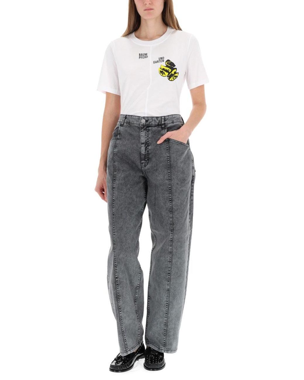 Baum und Pferdgarten White Asymmetrical "jawos" T-shirt
