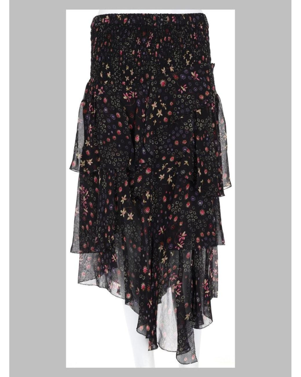 Isabel Marant Black Floral Tiered Asymmetrical Skirt