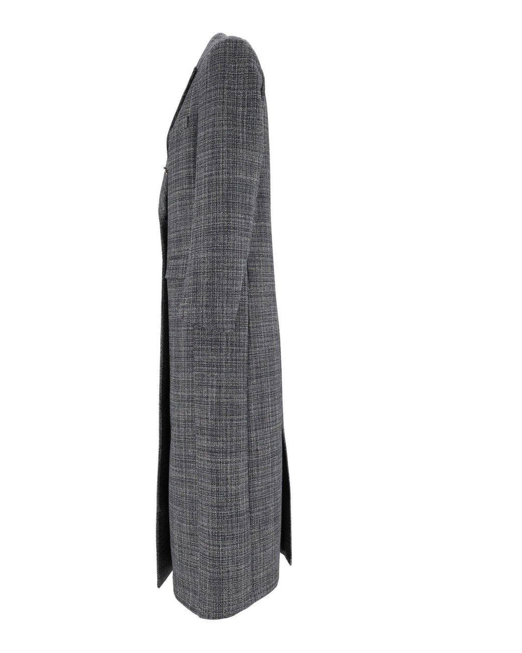 Fabiana Filippi Gray Night Double-Breasted Long Wool Coat