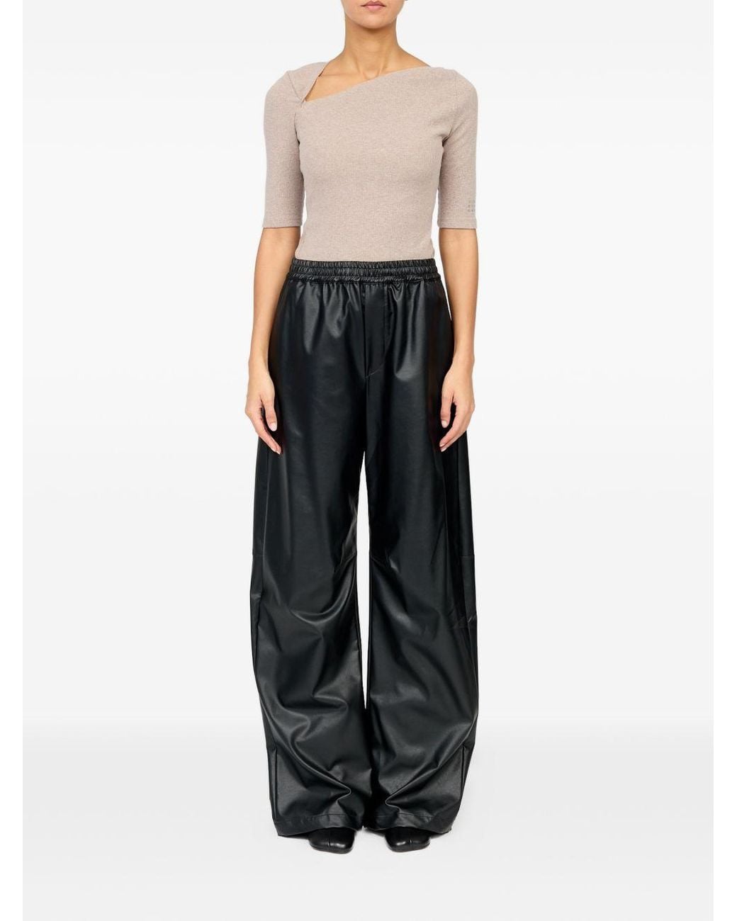 MM6 by Maison Margiela Black Faux Leather Trousers