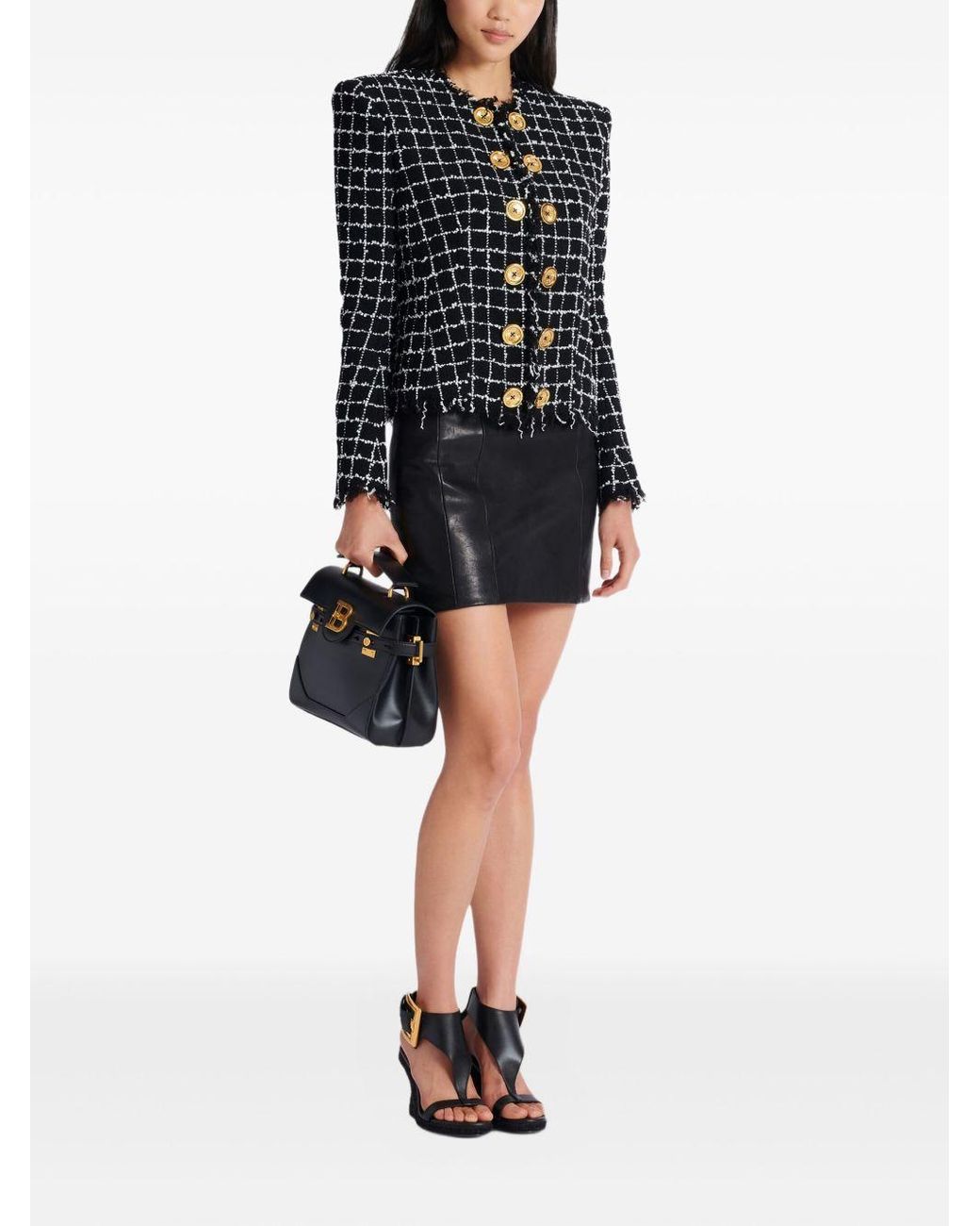 Balmain Cropped Tweed Jas in het Black