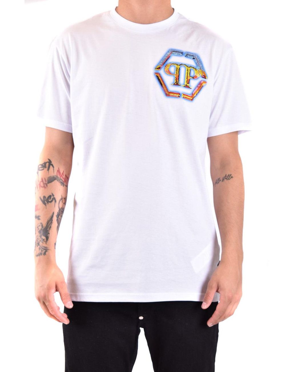 Philipp Plein White T-Shirt Round Neck Ss Hexagon for men