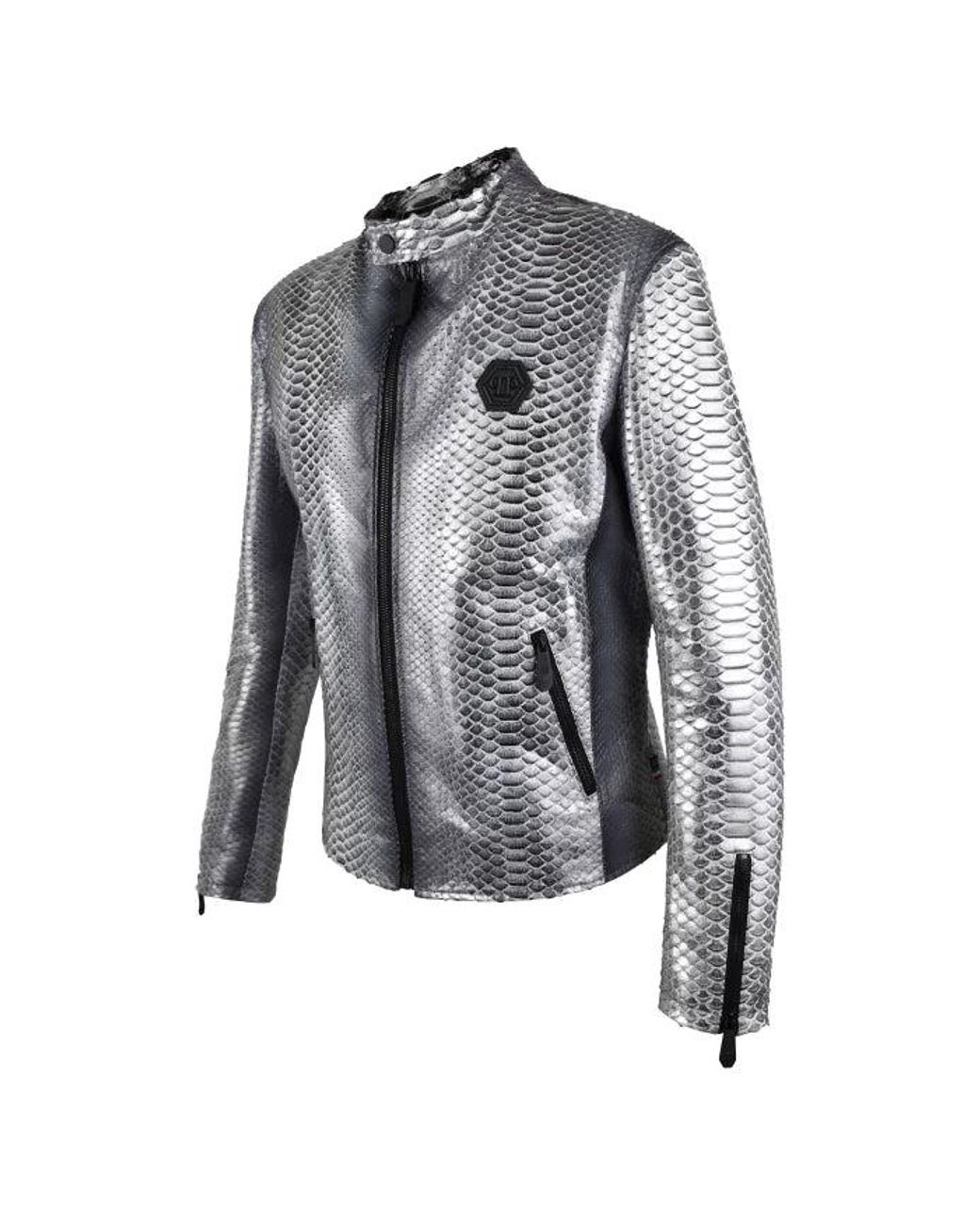 Philipp Plein Gray Leather Jacket