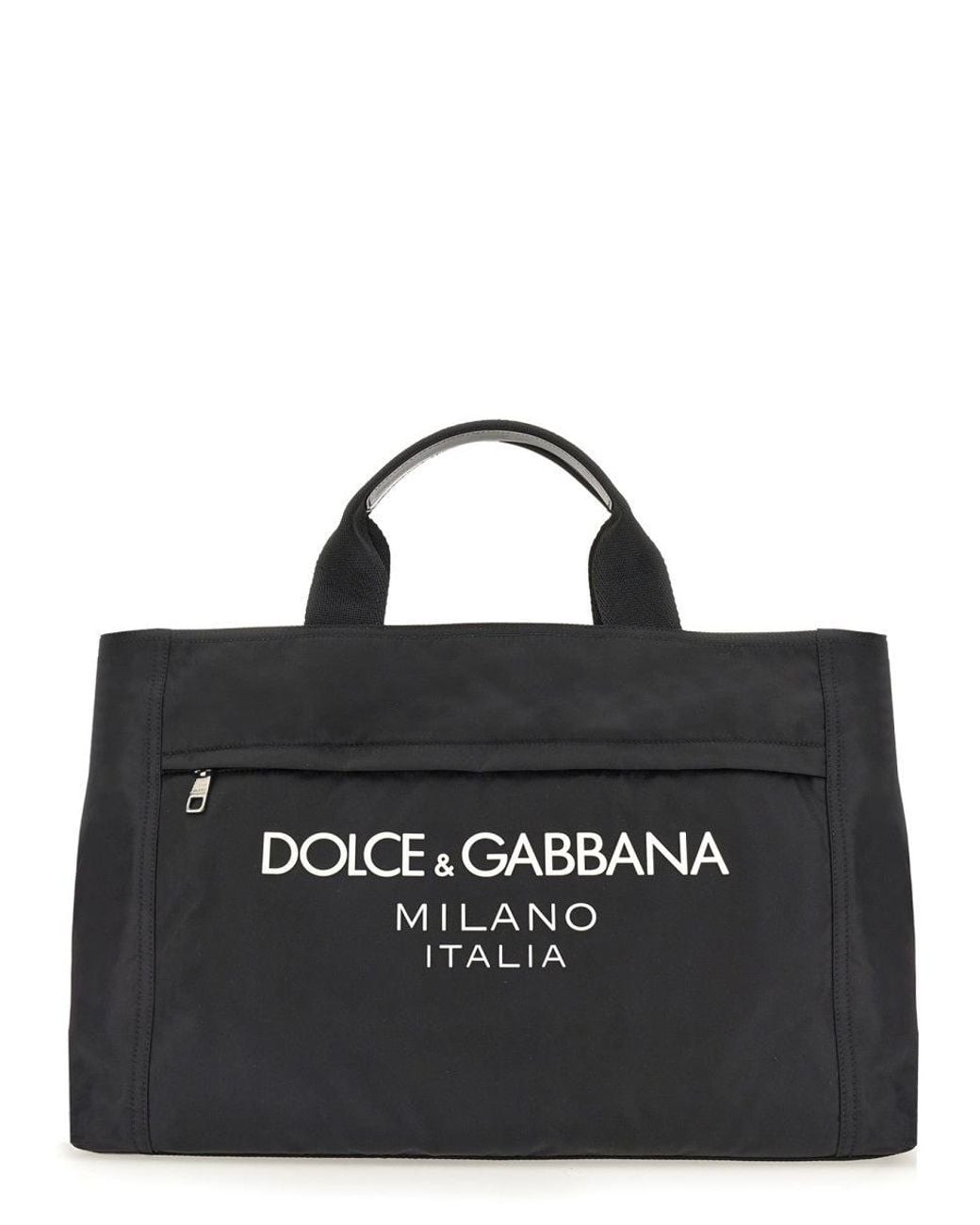 Dolce & Gabbana Black Nylon Holdall With Rubberized Logo for men