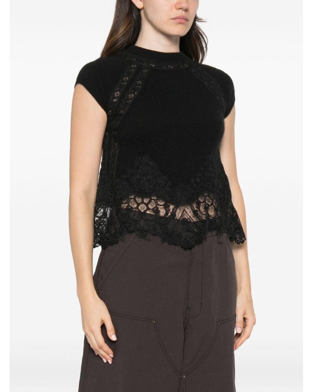 Ermanno Scervino Black Cashmere Lace Top