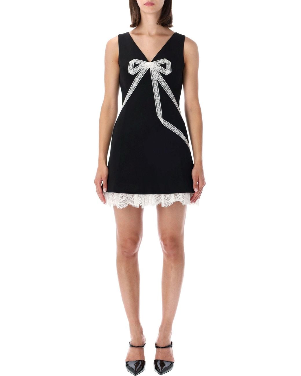 Self-Portrait Black Elegant Lace-Trim Mini Dress For