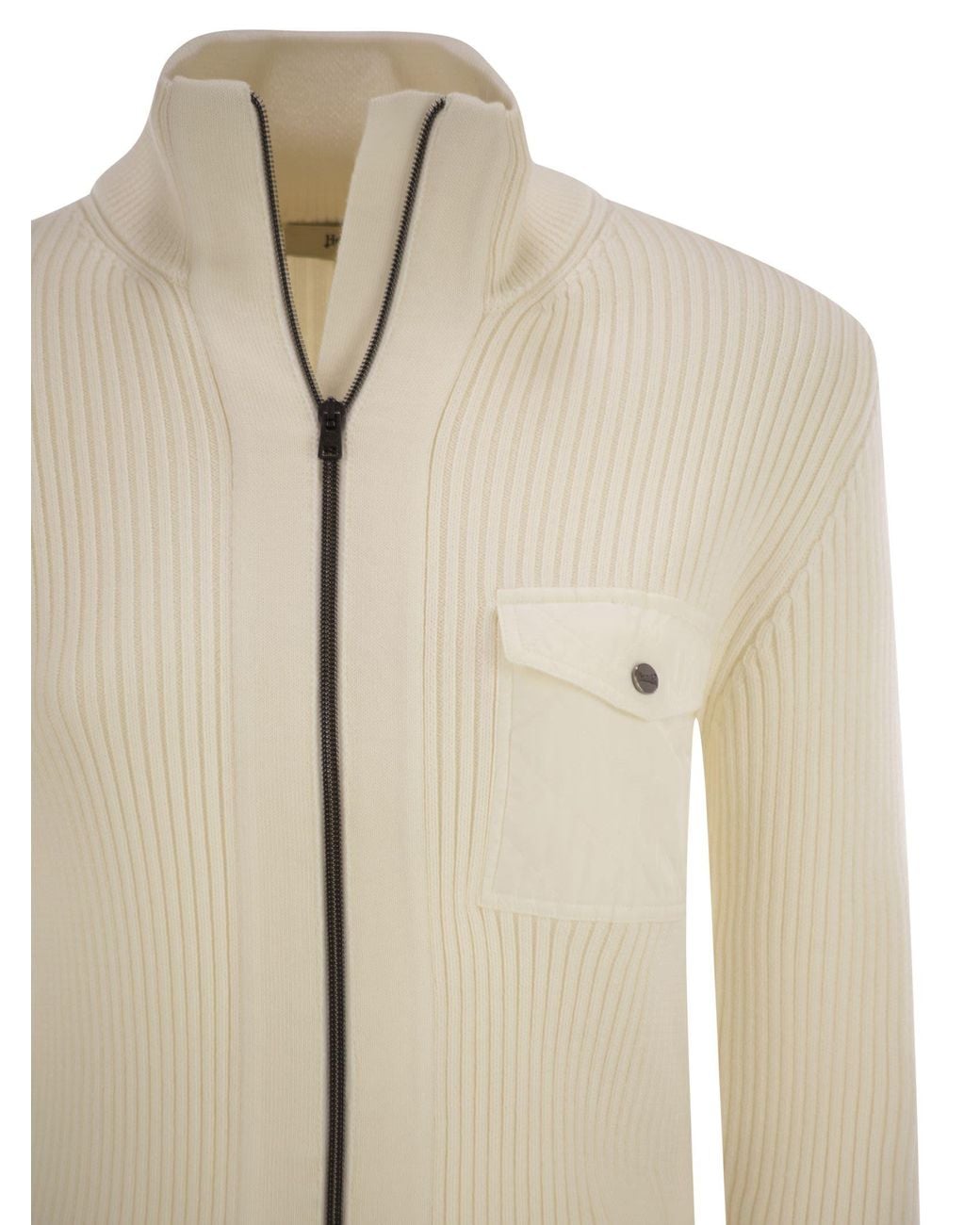 Herno Natural Wool Ribbed Cardigan