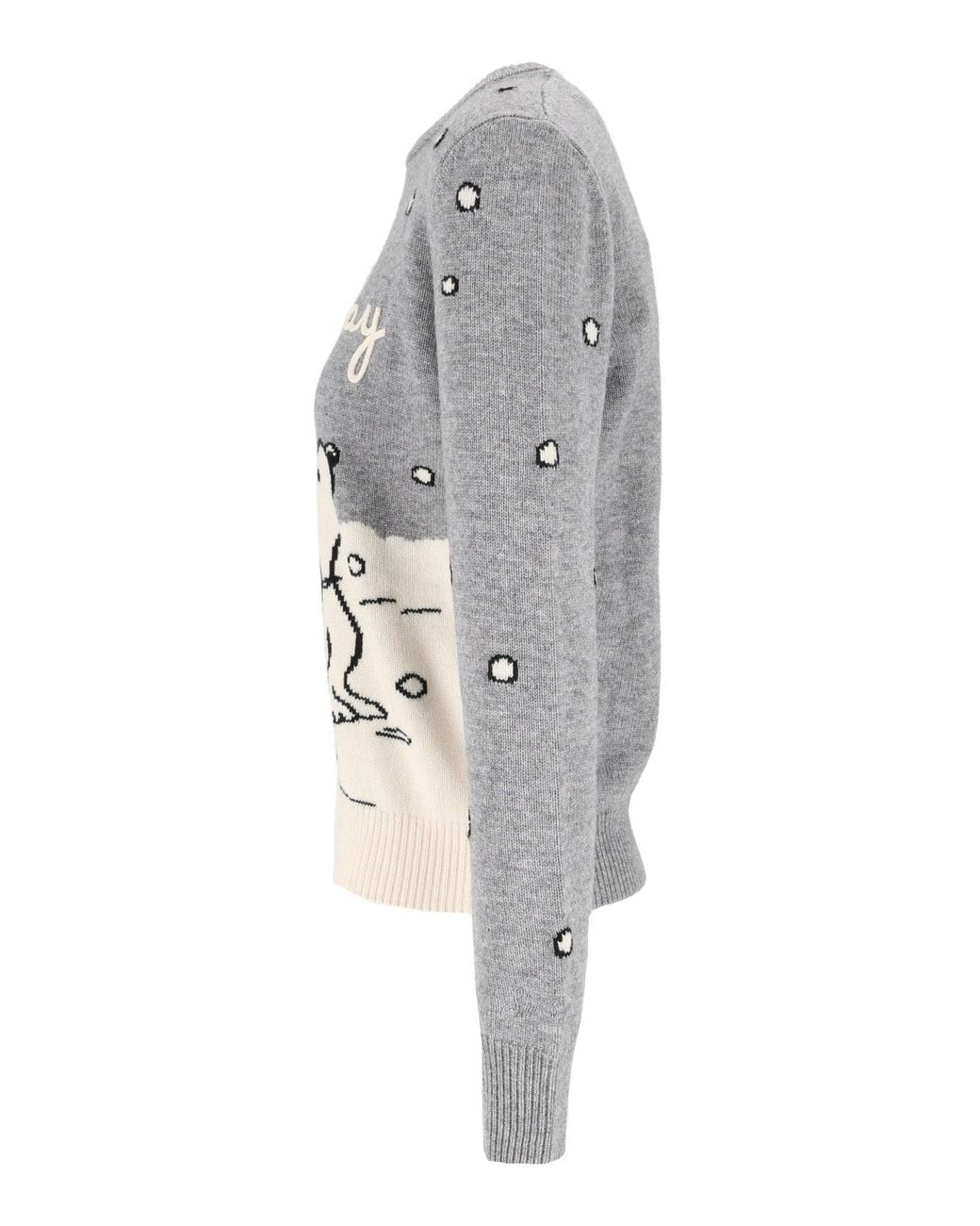 Mc2 Saint Barth Gray New Queen Peanuts Snow Day Embroidered Sweater