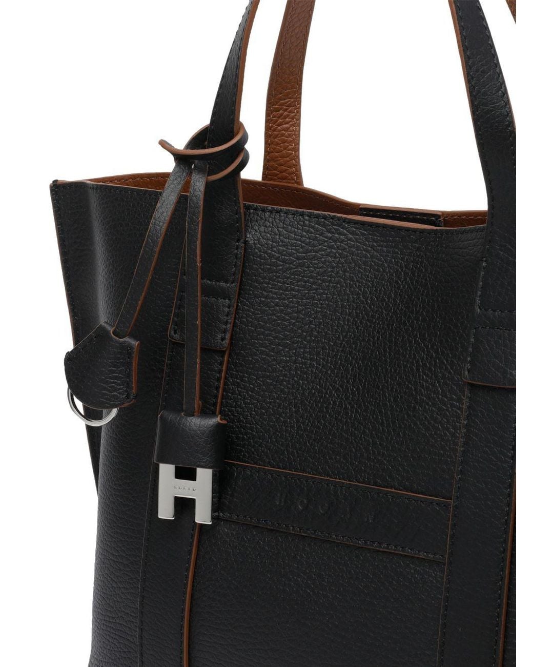 Hogan Black Script Small Leather Tote Bag