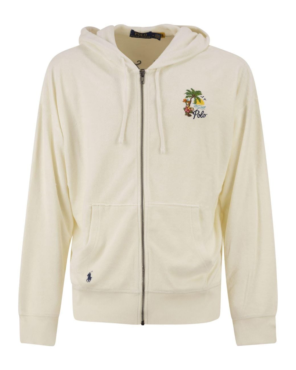 Polo Ralph Lauren Natural Cotton Blend Zip Hoodie With Tropical Embroidery