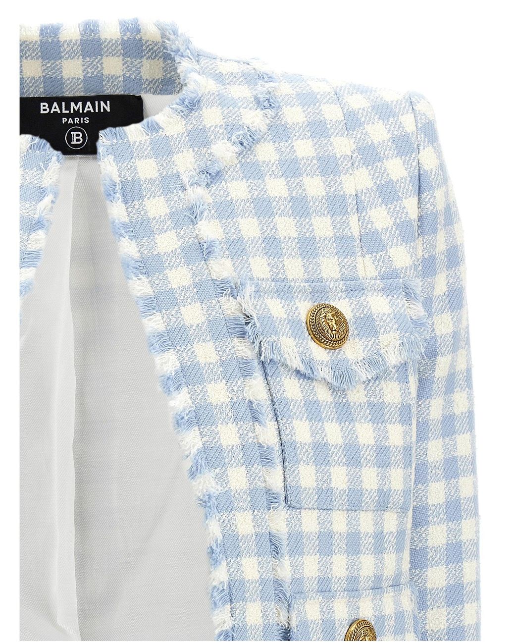 Balmain Tweed Gingham Blazer in Blue Lyst Australia
