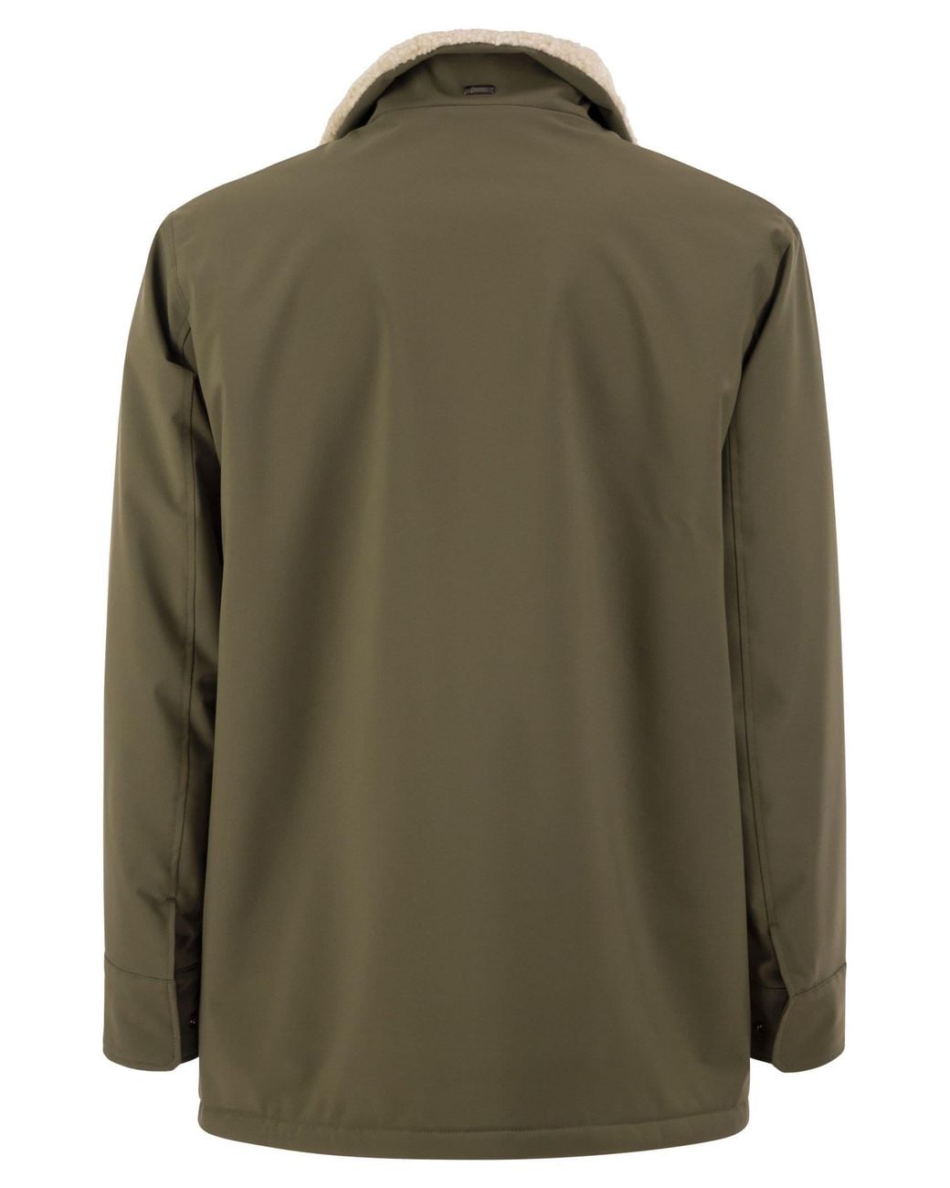 Herno Green Soft Shell Coat With Shearling-Effect Lining for men