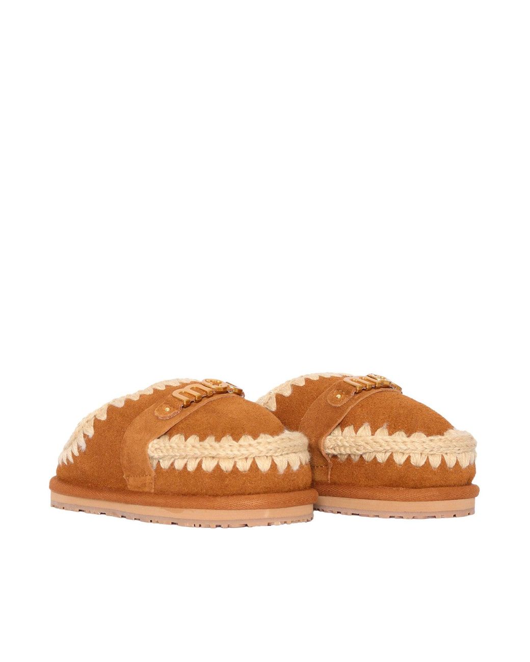 Mou Brown Children's Slipper Suede Letter Logo