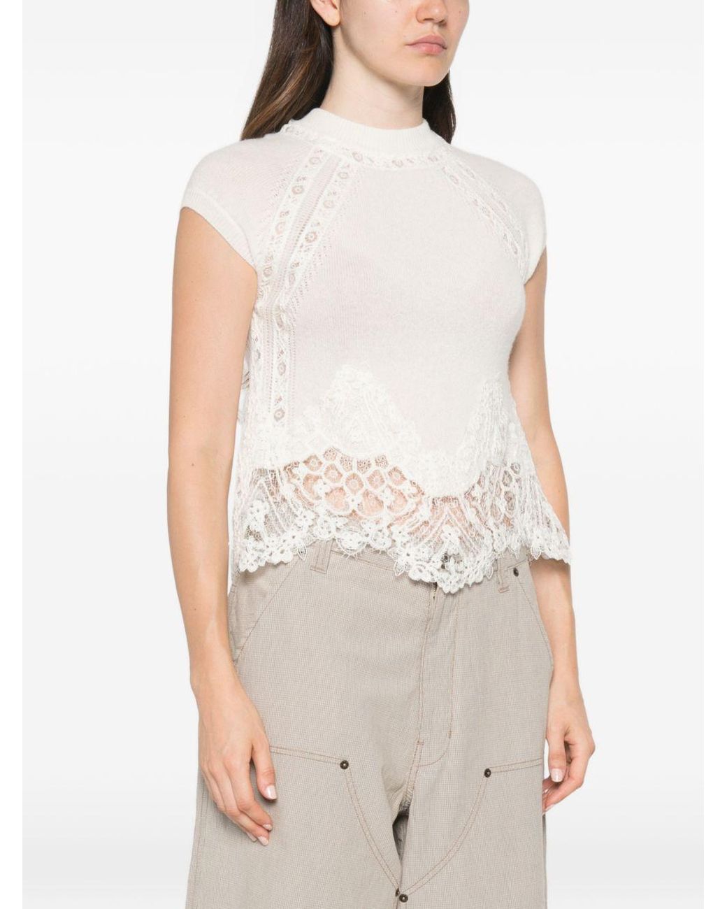 Ermanno Scervino White Cashmere Lace Top
