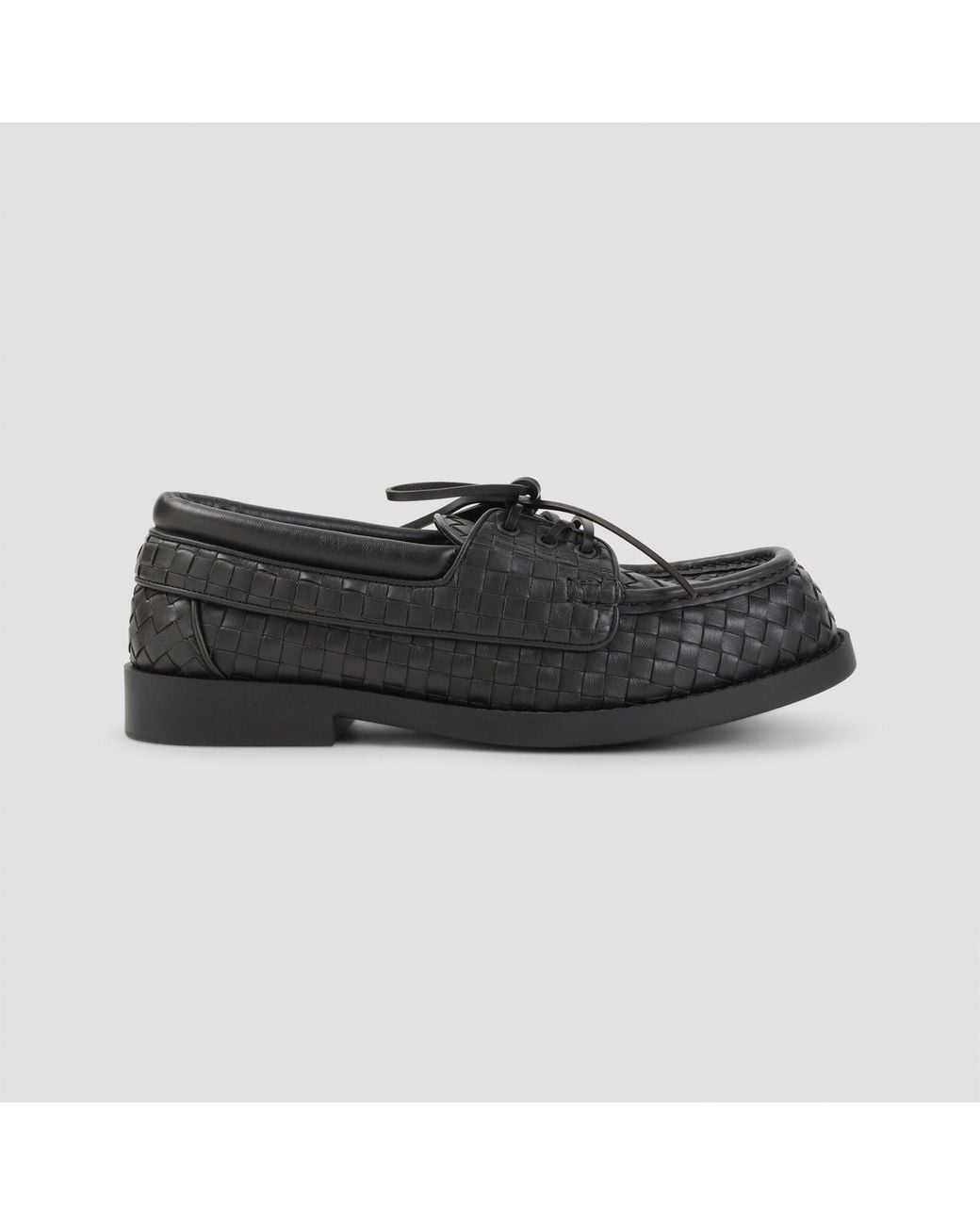 Bottega Veneta Black Pier Intrecciato Boat Shoes