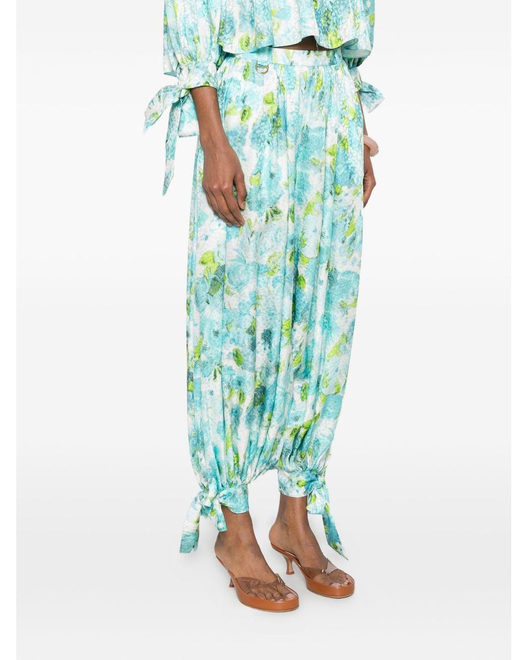 Chloé Green Printed Silk Trousers