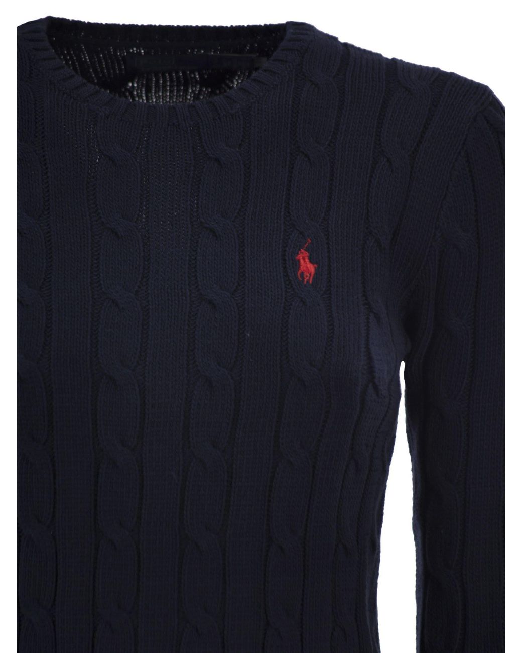 Polo Ralph Lauren Blue Cotton Cable Knit Crew Neck Jumper
