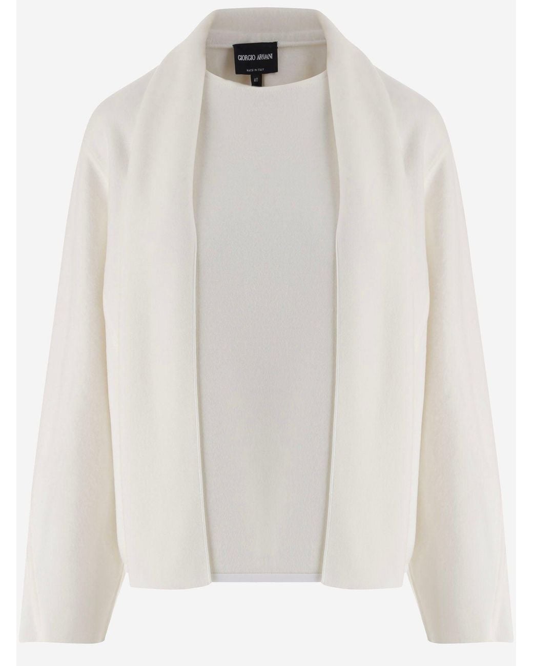 Giorgio Armani White Wool Sweater With Draped Collar And Straight Hem