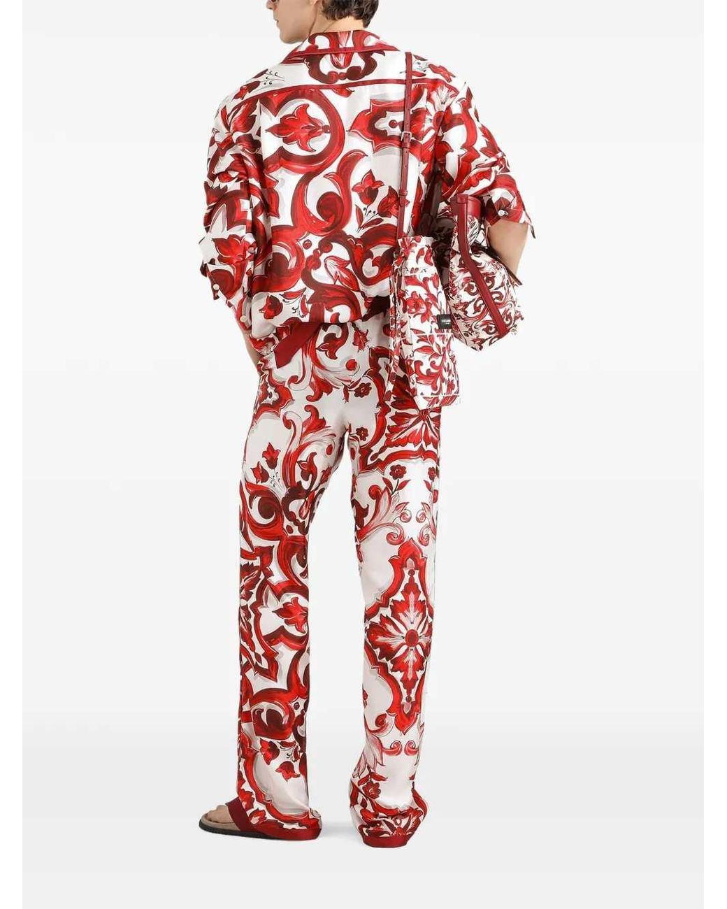Dolce & Gabbana Red Dolce & Gabbana Twill Vanity Trousers With Majolica Print for men