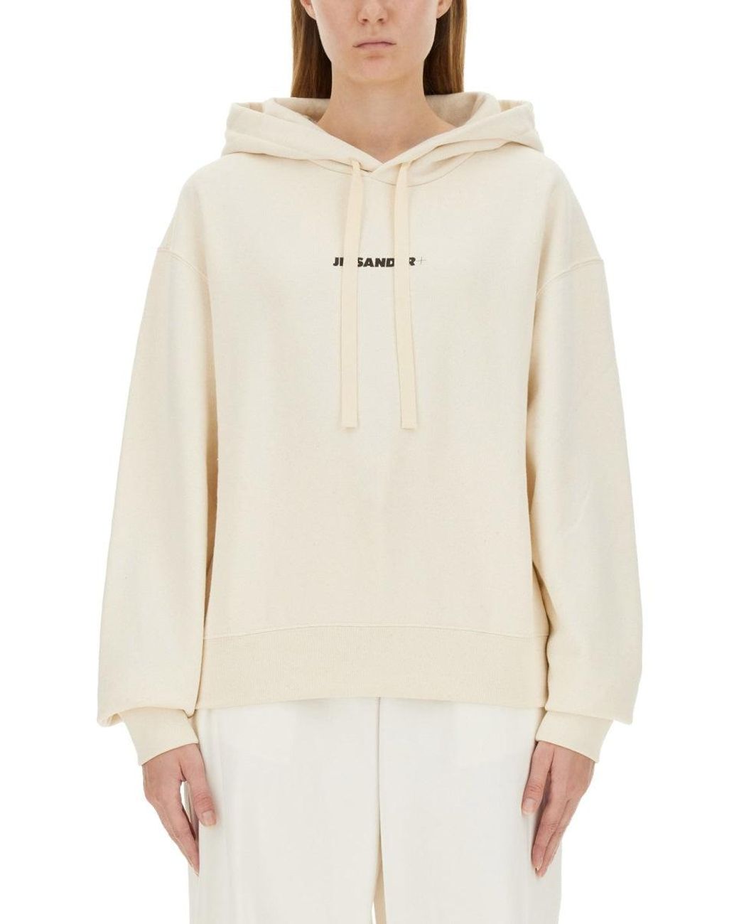 Jil Sander White Cotton Hoodie For