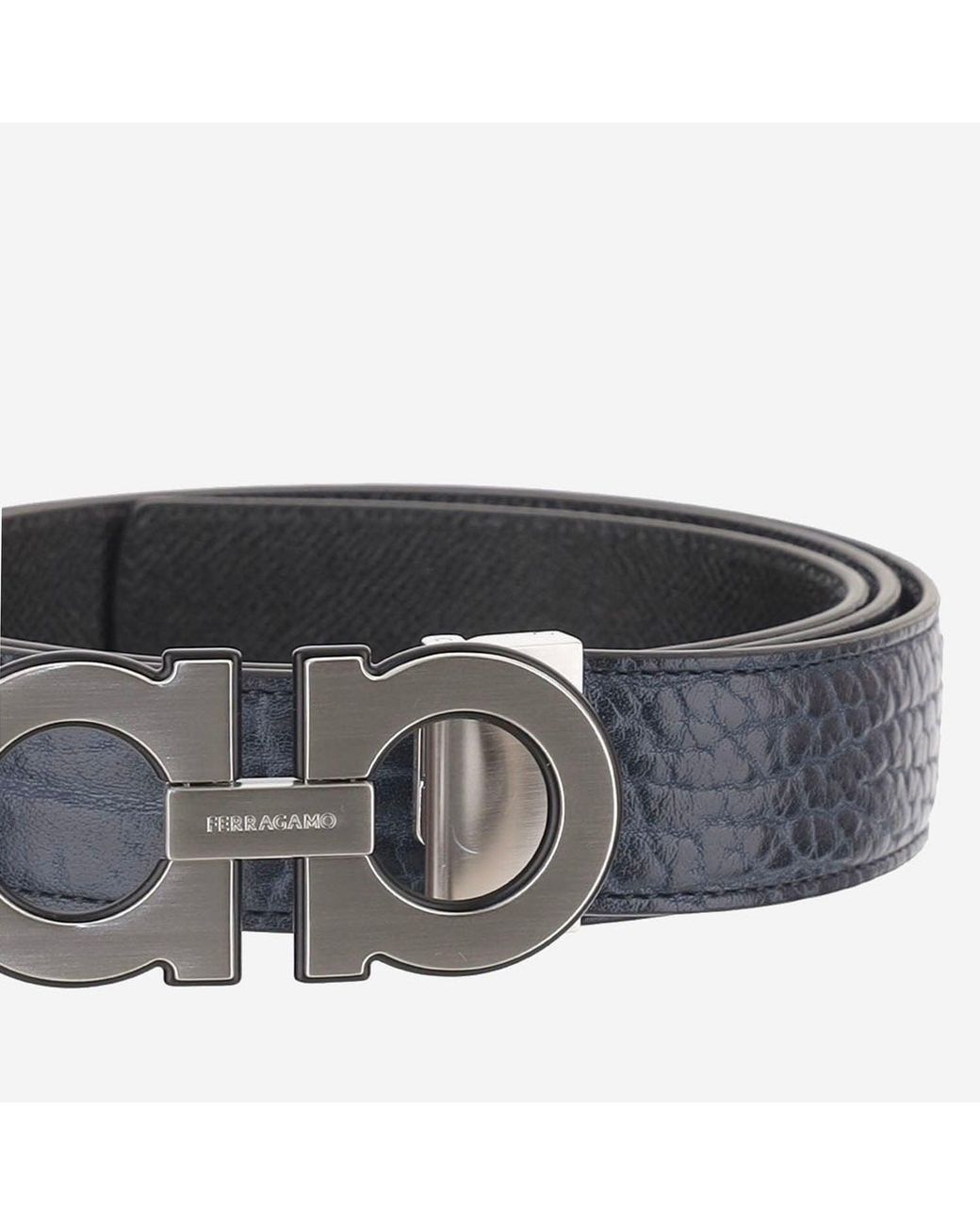 Ferragamo Gray Double Hook Reversible Leather Belt