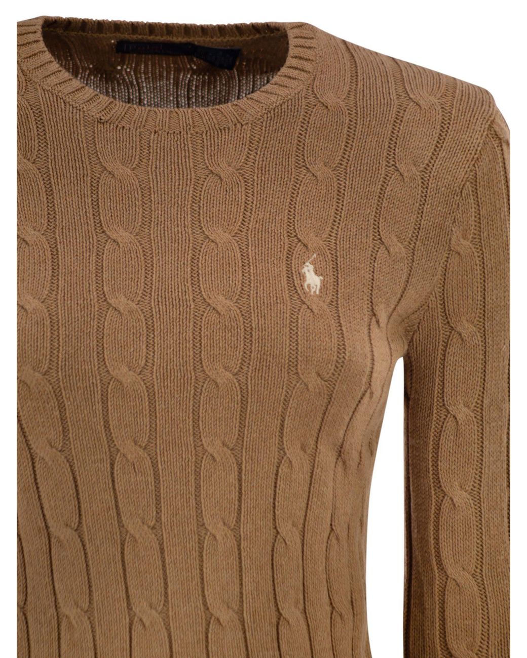 Polo Ralph Lauren Brown Cotton Cable Knit Crew Neck Jumper