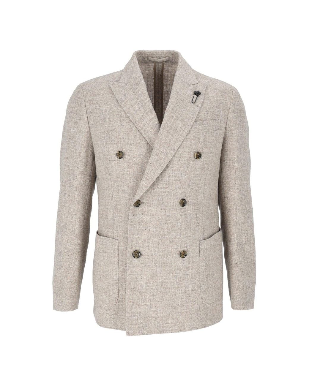 Lardini White Textured Double-Breasted Wool Jacket With Tailored Fit for men