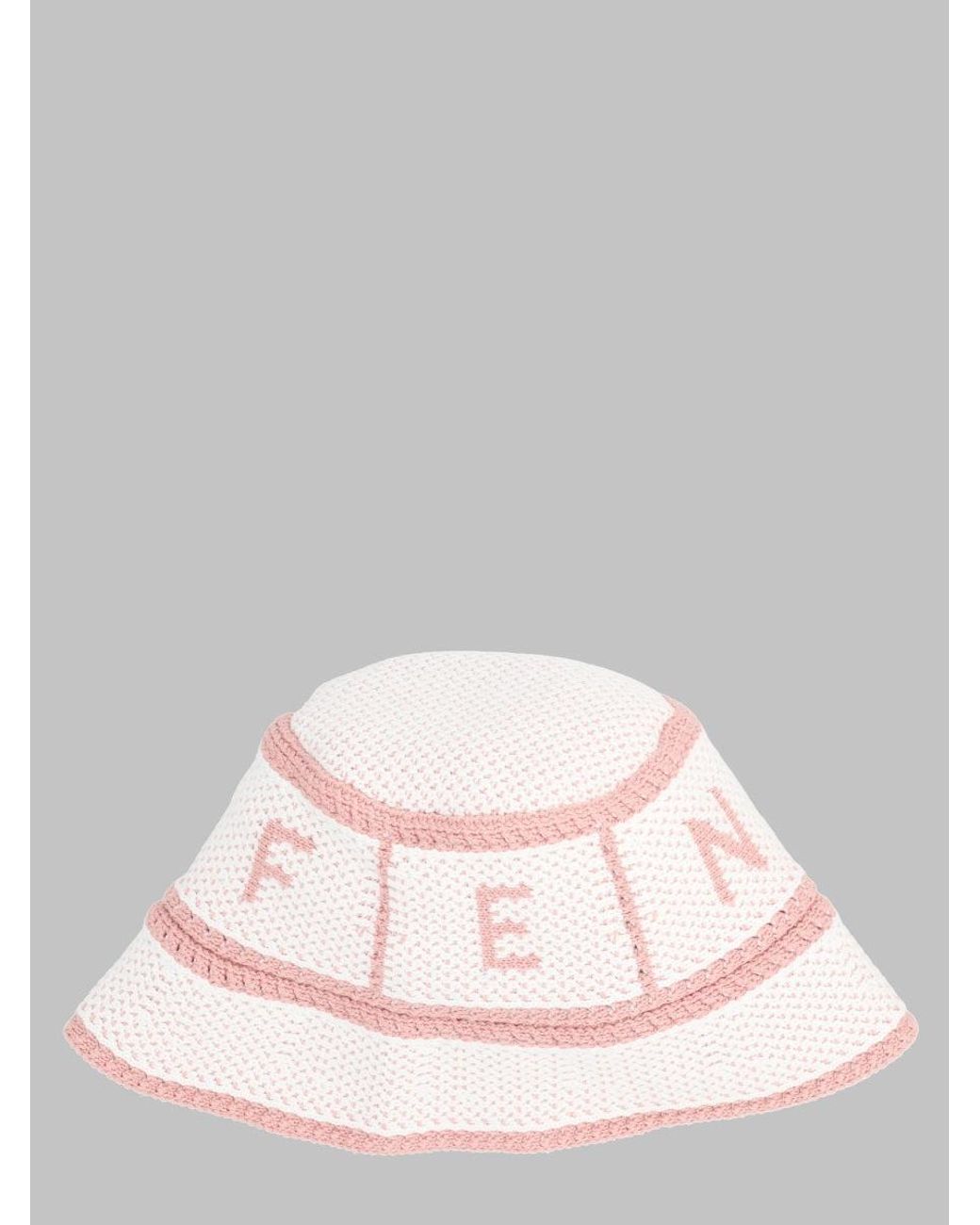 Fendi Pink Bucket Hat Crochet Cotton Polyamide