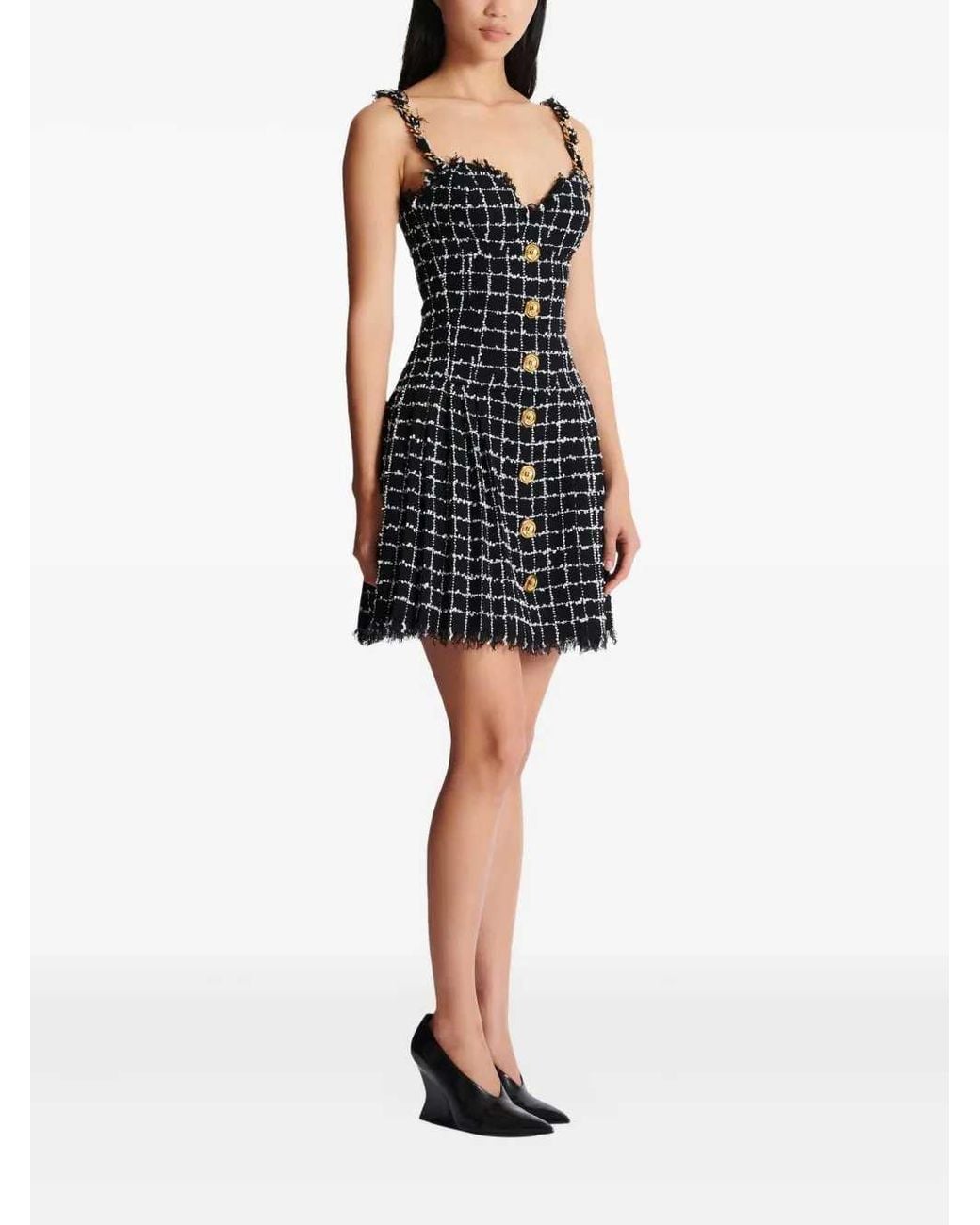 Balmain Black Tweed Dress With Chain
