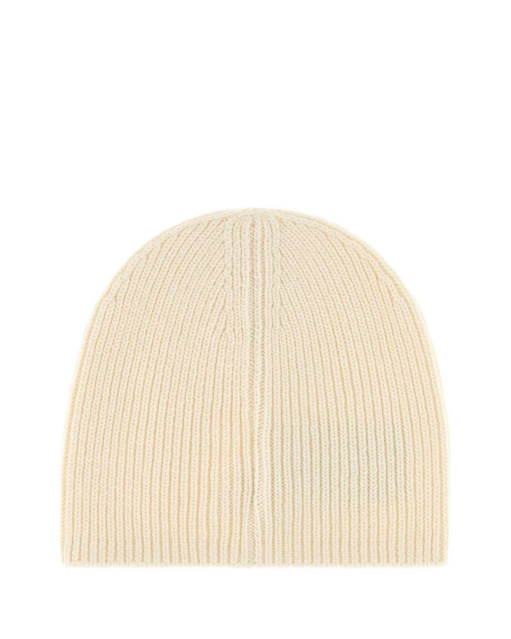 Moncler Natural Ivory Wool Beanie Hat